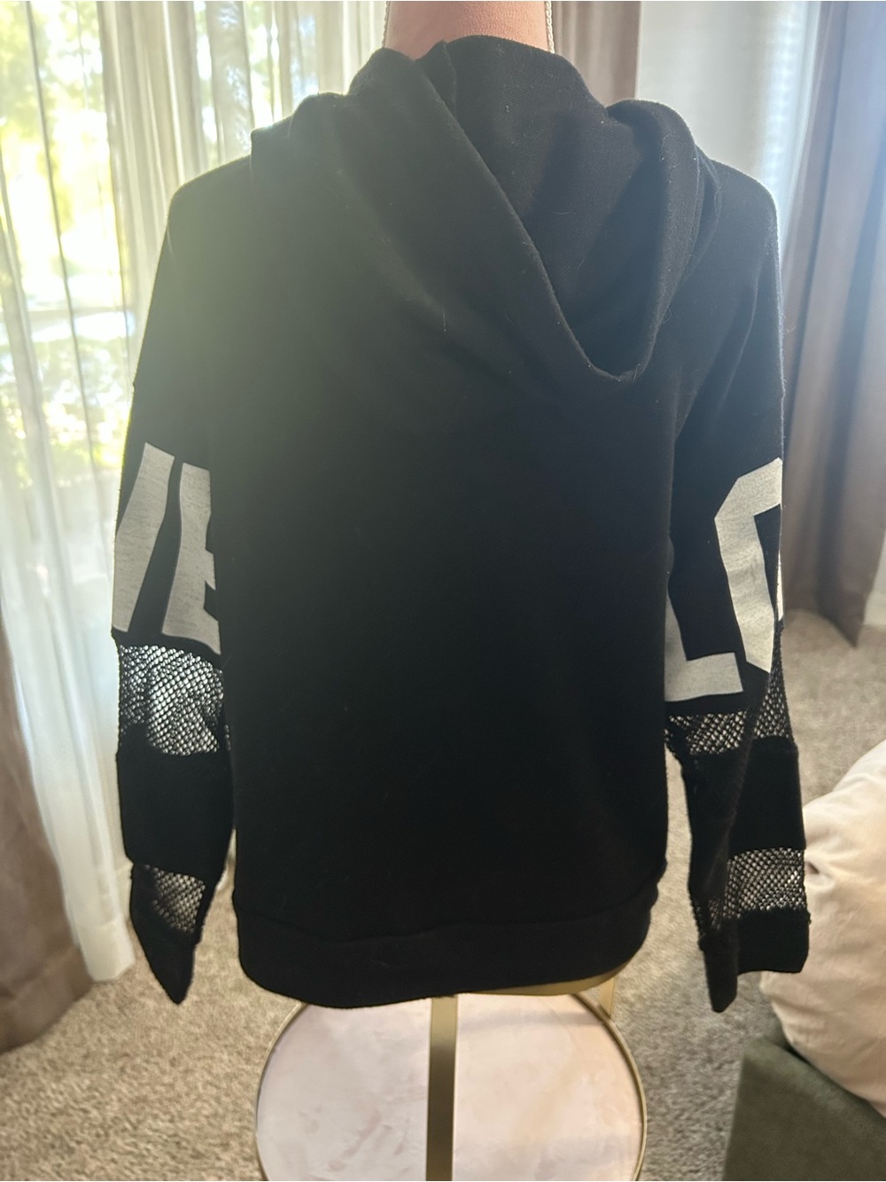 Black Hoodie Sweater with Mesh Sleeve Details